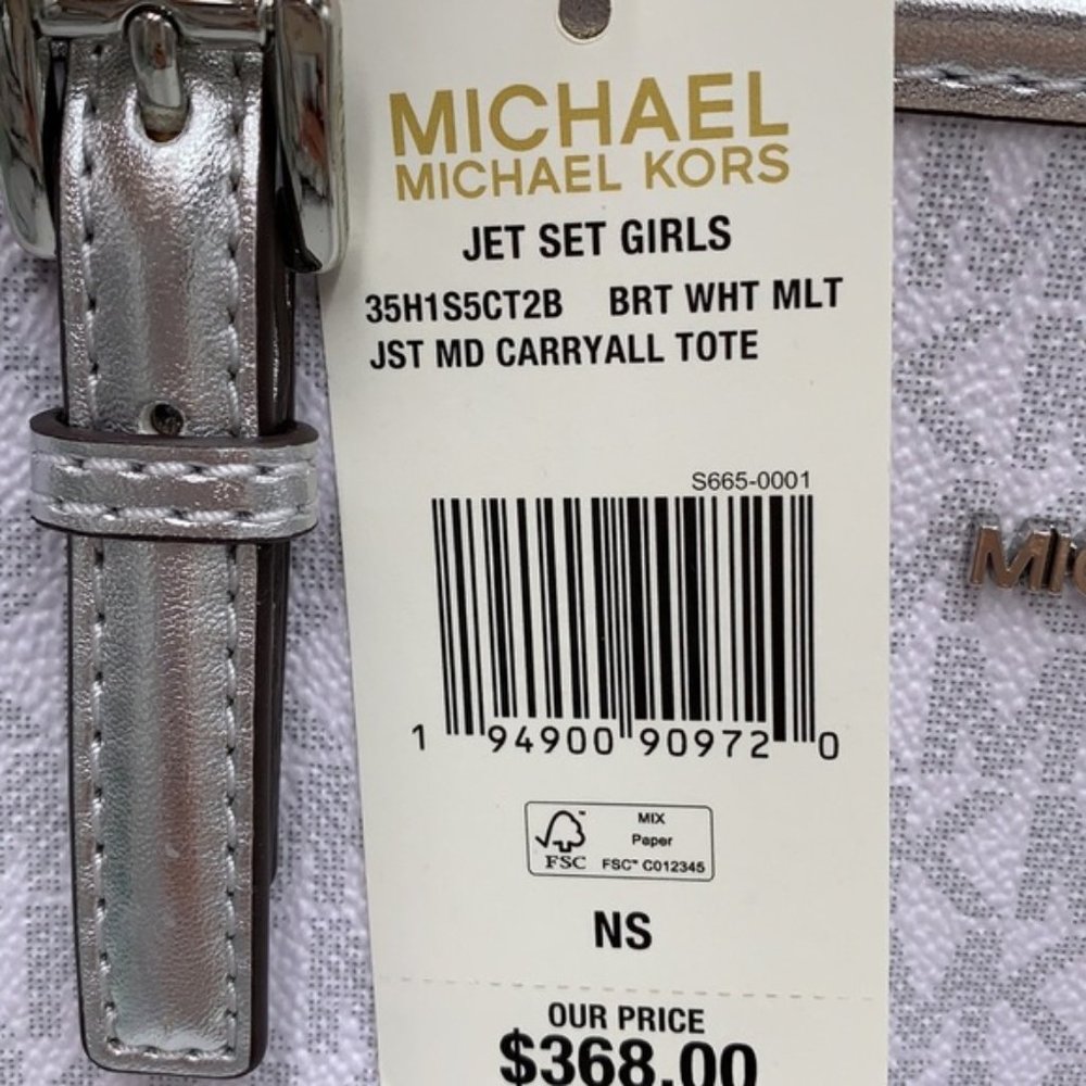 Michael Kors Signature Jet Set Girls Medium Carryall Tote Bright White Multi - Picture 15 of 16